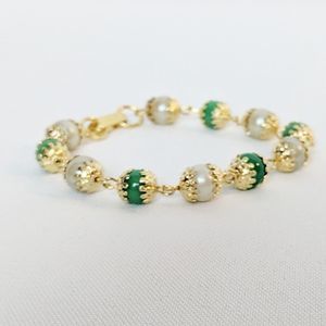Vintage Gold White & Green Bracelet by Celebrity
